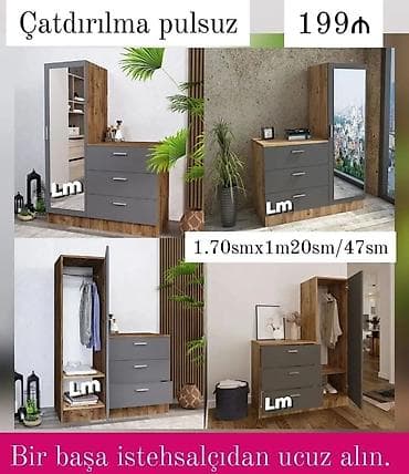 Mebel dəsti – güzgülü paltar asqılı və 3 çekmecəli komod kombini -