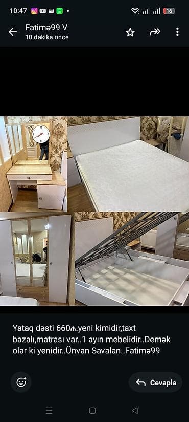 Yataq dəsti 660₼.yeni kimidir,taxt bazalı,matrası var. 1 ayın