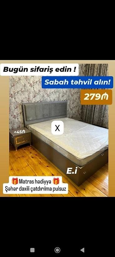 tek kravat: Mebel dəsti – yumşaq başlıqlı iki nəfərlik çarpayı və tək tumbalı — 1