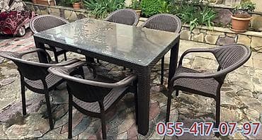 садовая мебель пластиковая: Прямоугольный стол, 6 стульев, Нераскладной, Со стульями, Пластик — 1