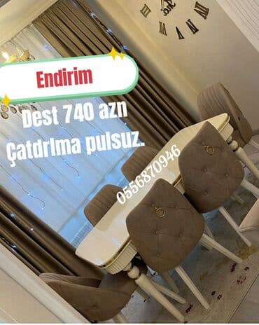 stul sekilleri: Qonaq otağı üçün, Yeni, Açılan, Dördbucaq masa, 6 stul — 1