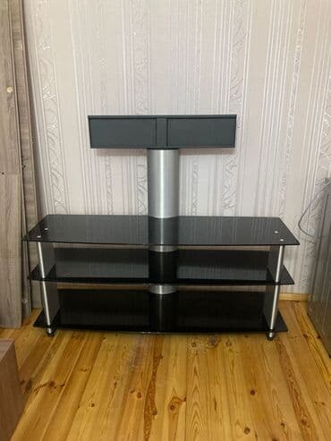 приставка для телевизора: Прямой ТВ стенд, С полками, Стеклянный — 1