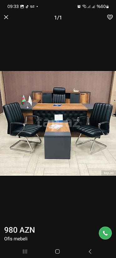 ofis şəkilləri: Ofis mebeli dəsti - Dəst tərkibi: geniş direktor/stolüstü masa — 1