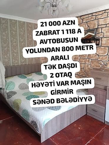 Zabrat qəsəbəsində yerləşən təkdaş tikili ev. - 2 otaq - Həyətyanı