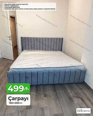 Çarpayılar: Çarpayı – 160×200 sm - Yumşaq parça ilə üzlənmiş, zolaqlı başlıq və — 1