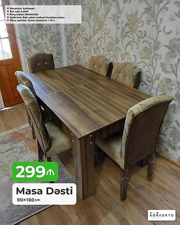 kohnə stul: Məhsul: Masa Dəsti – 90×160 sm Xüsusiyyətlər: - Mexanizm: açılmayan - — 1