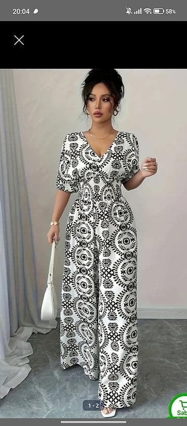 tulum paltarlar: 46 ve 48 razmeri Qadın maksi kombinezon - Rəng və naxış: ağ fon — 1