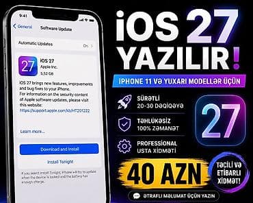 IOS 27 yazılması xidməti - iPhone 11 və yuxarı modellər üçün - lalafo.az -da IOS 27 yazılması xidməti - iPhone 11 və yuxarı modellər üçün -