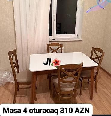 Mətbəx üçün, Yeni, Açılmayan, Dördbucaq masa, 4 stul