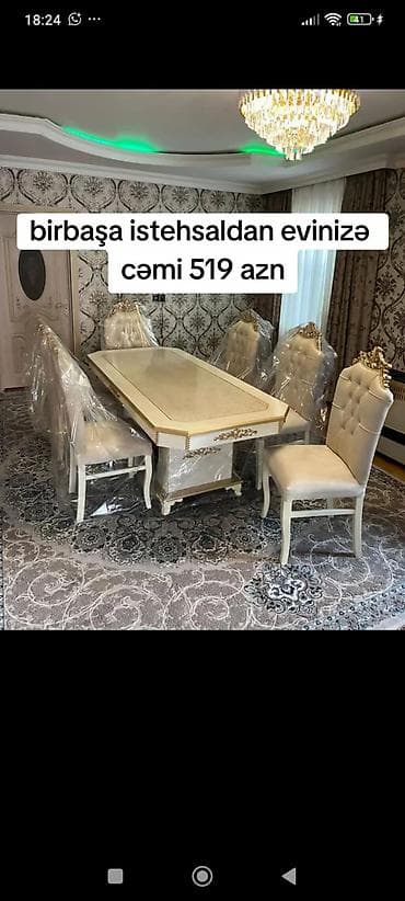 Klassik üslubda yemək otağı dəsti - Komplekt: 1 ədəd düzbucaqlı stol