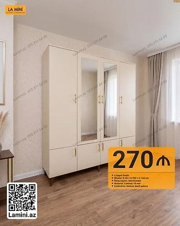 Ev üçün mebel: 4 qapılı paltar dolabı - Ölçülər: dərinlik 40 sm × hündürlük 200 sm × — 1