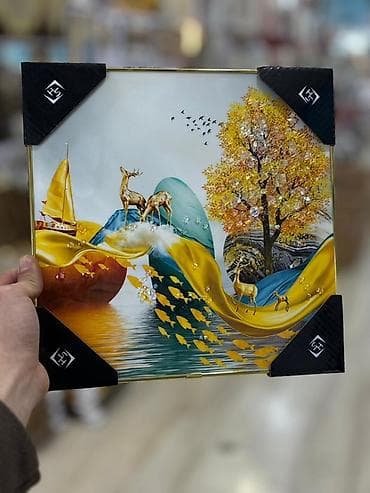 sırğa şəkilləri: Şüşə üzərində 3D dekorlu tablo seti Divar tablosu Ölçü : 27x27 — 5
