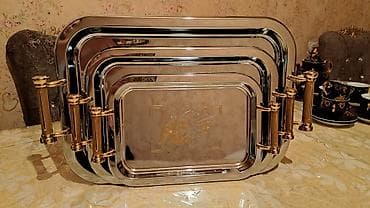 kəndir: Metal süfrə sinisi dəsti - 4 ədəd düzbucaqlı sini: bir‑birinin içində — 2