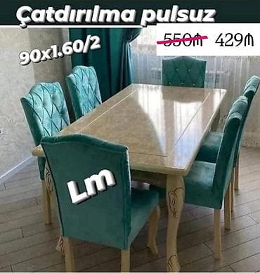 Mətbəx üçün, Açılmayan, Dördbucaq masa, 6 stul