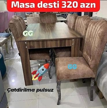 Qonaq otağı üçün, Açılmayan, Dördbucaq masa, 6 stul