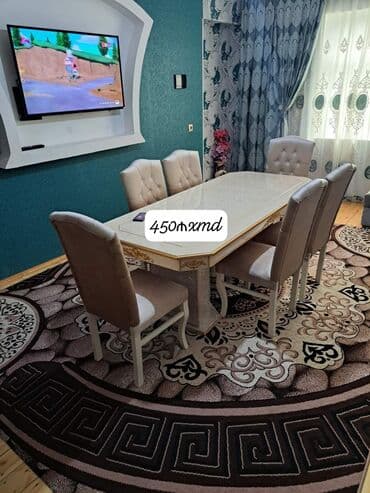 gilan parçaları: Qonaq otağı üçün, Yeni, Açılmayan, Dördbucaq masa, 6 stul — 5