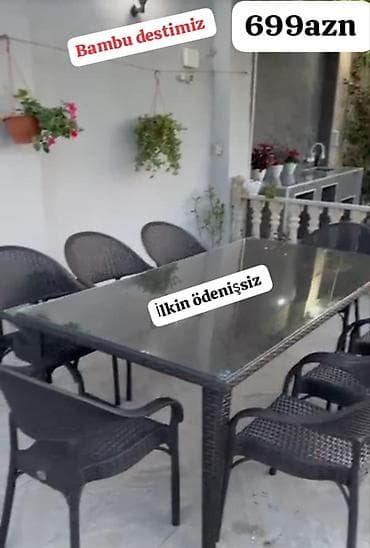 Ev və bağ: Plastik veranda dəsti – masa + 6 stul - Rəng: tünd qəhvəyi/çəhrayı — 3