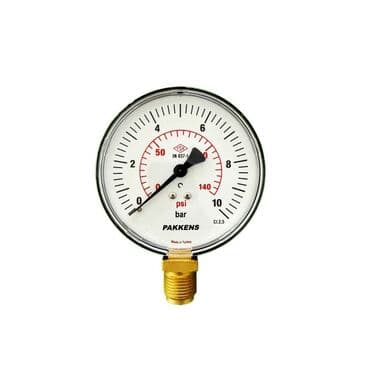 PAKKENS mexaniki manometr Xüsusiyyətlər: - Ölçü diapazonu: 0–10 bar