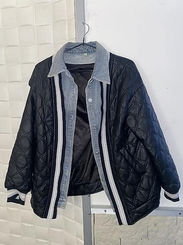 deri geyim: Qadın üçün ikiqat effektli üst geyim – quilted dəri görünümlü jaket və — 1