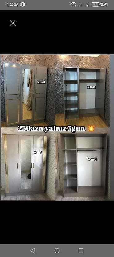 guzgu komod: Yeni, 3 qapılı, Güzgülü, Boz, Açılan, Düz dolab — 1