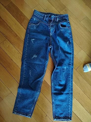 cins tulumlar: Mavi denim cins şalvar - Stil: Klassik düz kəsim, yüngül “distressed” — 1