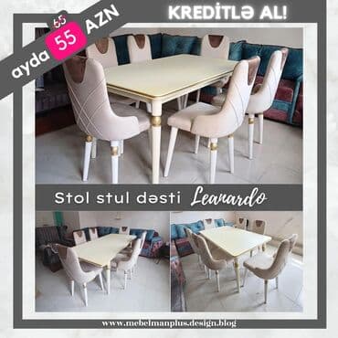 qonaq otagi ucun masalar: Qonaq otağı üçün, Yeni, Açılan, Dördbucaq masa, 6 stul — 1
