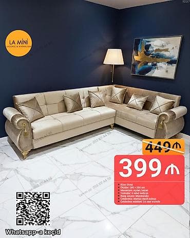 Künc divan, Açılan, Bazalı, Vеlur parça, Şəhərdaxili pulsuz çatdırılma