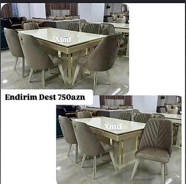 restoran ucun stol stullar: Yemək otağı dəsti - Dəst: düzbucaqlı masa + 6 ədəd stul - Masanın — 1