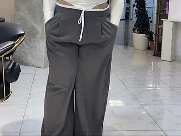 kurta: Qadın geniş kəsimli şalvar - Rəng: tünd boz - Model: yüksək bel — 1