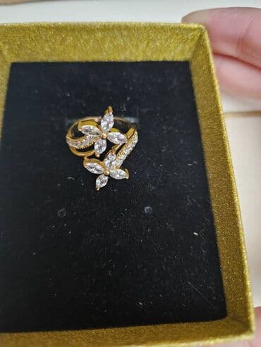 Сумки: Qızıl rəngli, gül motivli bəzəkli üzük Gümüş 925 - Dizayn: İki ədəd — 2