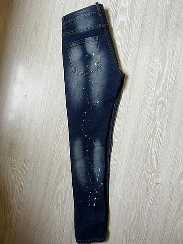jeans salvar: 6 defe geyinilib!!!!!Boyalarla efektli tünd-mavi cins şalvar - Model — 2
