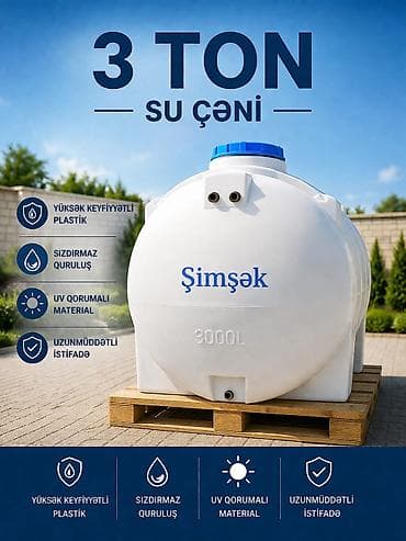 3 tonluq su çəni. Oval və dik formada. Bakı və rayonlara çatdırılma