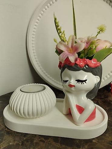 Vazalar: Dekorativ mini kompozisiyalar – gips vazalarda süni güllər.heykəllər — 4