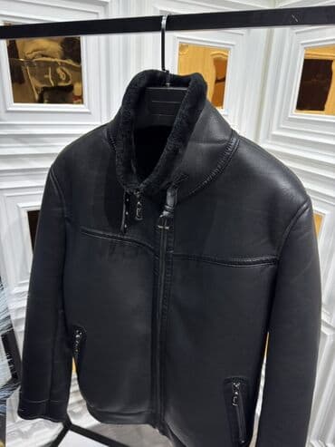 Pencəklər: Qara rəngli kişi dəri gödəkçə - Model: yüksək yaxalı, klassik düz — 2