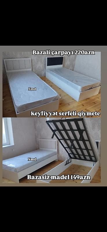 tək matraslar: Tək nəfərlik ağ rəngli çarpayılar - Bazalı model – 220 AZN: Hidravlik — 1