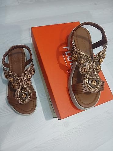 Босоножки, сандалии, шлепанцы: FLORIN by ÇLAS qadın sandaleti - Rəng: qəhvəyi - Üst hissə: dekorativ — 2