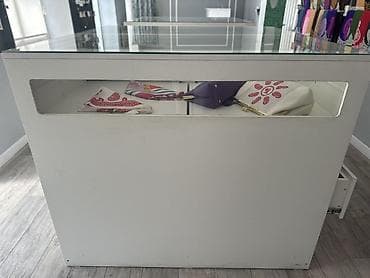 Kassa stolları: Mağaza vitrini və kassalı iş stolu – şüşə üstlü, çoxçekmecəli - Ağ — 5