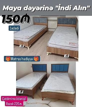 матрас: Tək nəfərlik çarpayı – müxtəlif model və rənglərdə yumşaq başlıqla — 3