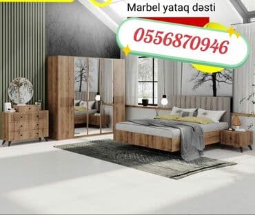 спальная мебель в баку: Двуспальная кровать, Трюмо, 2 тумбы, Шкаф, Азербайджан, Новый — 6