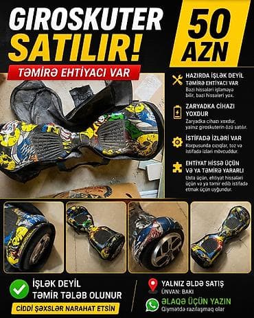 elektrosok satilir: İşlənmiş Giroskuter 6.5", 251 - 350 Vt, 6 - 15 km/s, Ödənişli çatdırılma — 1