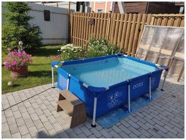 односпальная надувная кровать intex: Karkasli uşaq hovuzu İntex Uzunu 220 sm Eni 150 sm Derinlik 60 sm — 1