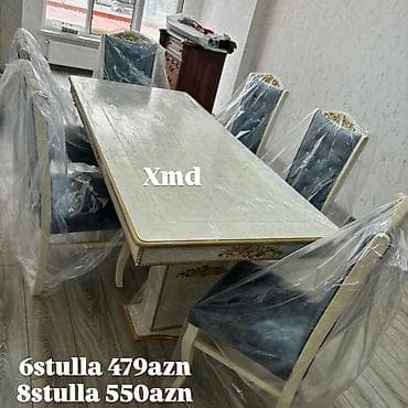 Yemək otağı dəsti – masa və stullar Variant 1: - Klassik üslubda