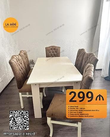 masa destleri: Açılan, Dördbucaq masa, 6 stul — 1