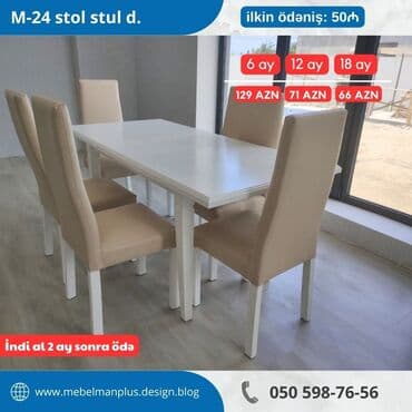 qonaq otagi ucun masalar: Qonaq otağı üçün, Yeni, Açılan, Dördbucaq masa, 6 stul — 4