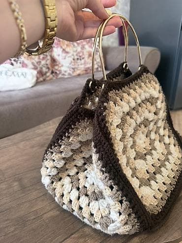 Əl işı toxunma çanta - Dizayn: Qəfəsvari “granny square” naxışlı — 4