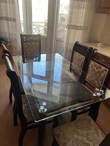 balkon masasi: Mətbəx üçün, Açılmayan, Dördbucaq masa, 6 stul — 2