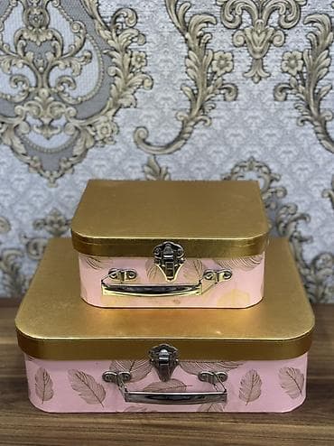 sandiqca: İki ədəd dekorativ saxlamа çamadanı seti - Rəng: pudra çəhrayı — 1