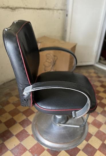 berber salon mebeli: Bərbər/kosmetologiya kreslosu - Material: qara rəngli süni dəridən — 3