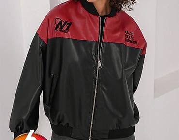 elastik mufta: Qara-qırmızı bomber üslubunda süni dəri gödəkçə - Material — 4