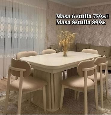 stol ustul: Qonaq otağı üçün, Yeni, Açılmayan, Dördbucaq masa, 6 stul — 1